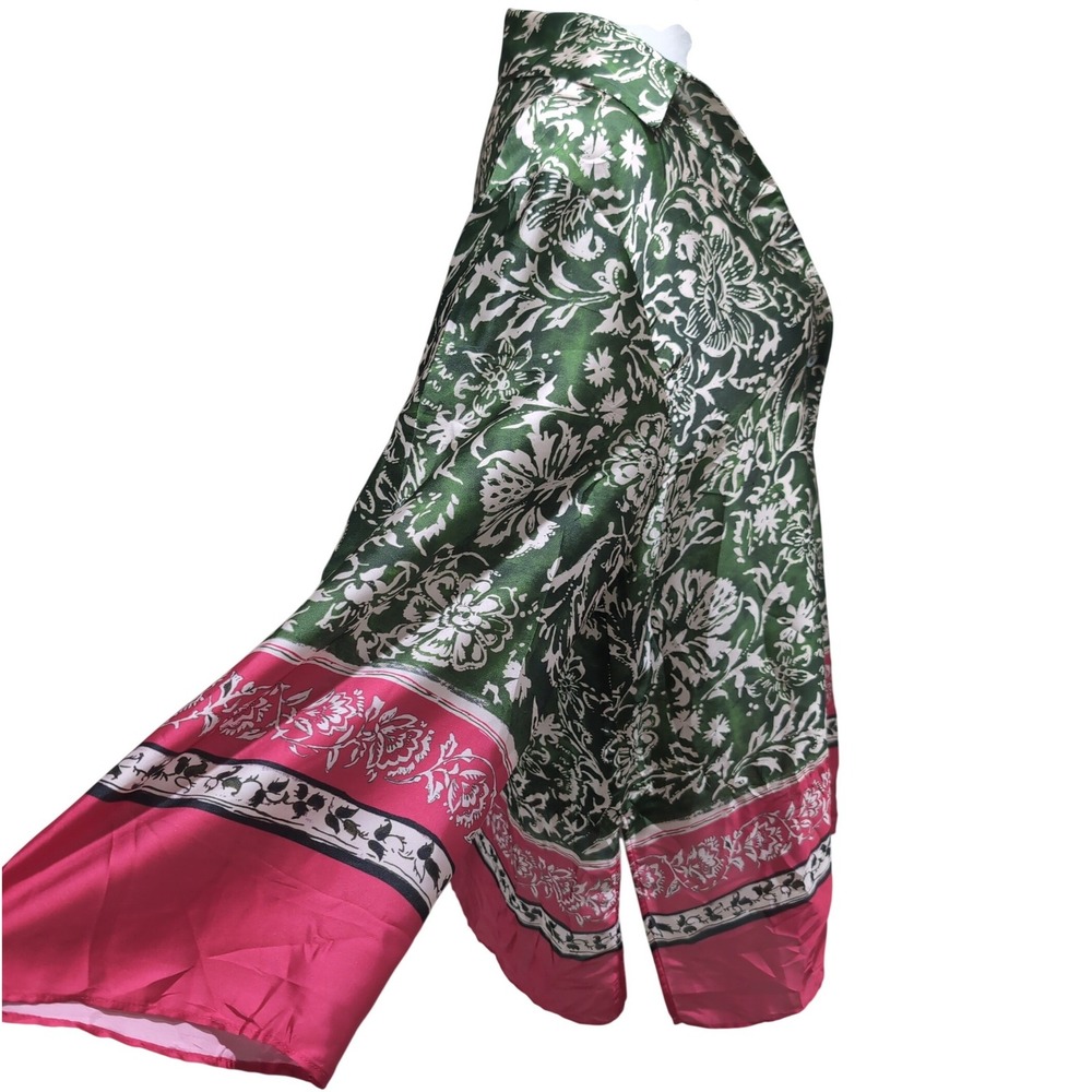 Zara Green Magenta Pink Floral Satin Oversized Button Down Blouse Medium - Picture 5 of 10
